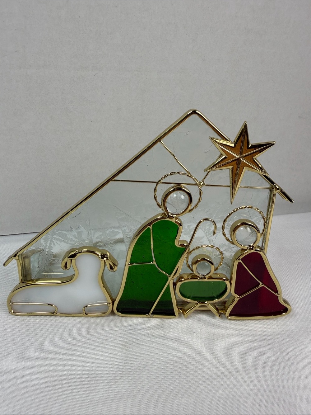Stained Glass Christmas Nativity Scene Creche w/Place for Tealight EUC
